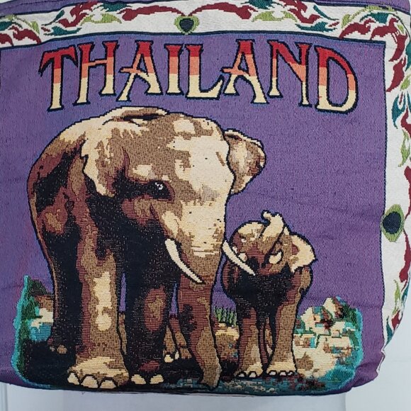 Sam Well Tote Thailand Elephant Woven Multicolor Zip Closure Double-Sided Design - Picture 3 of 7